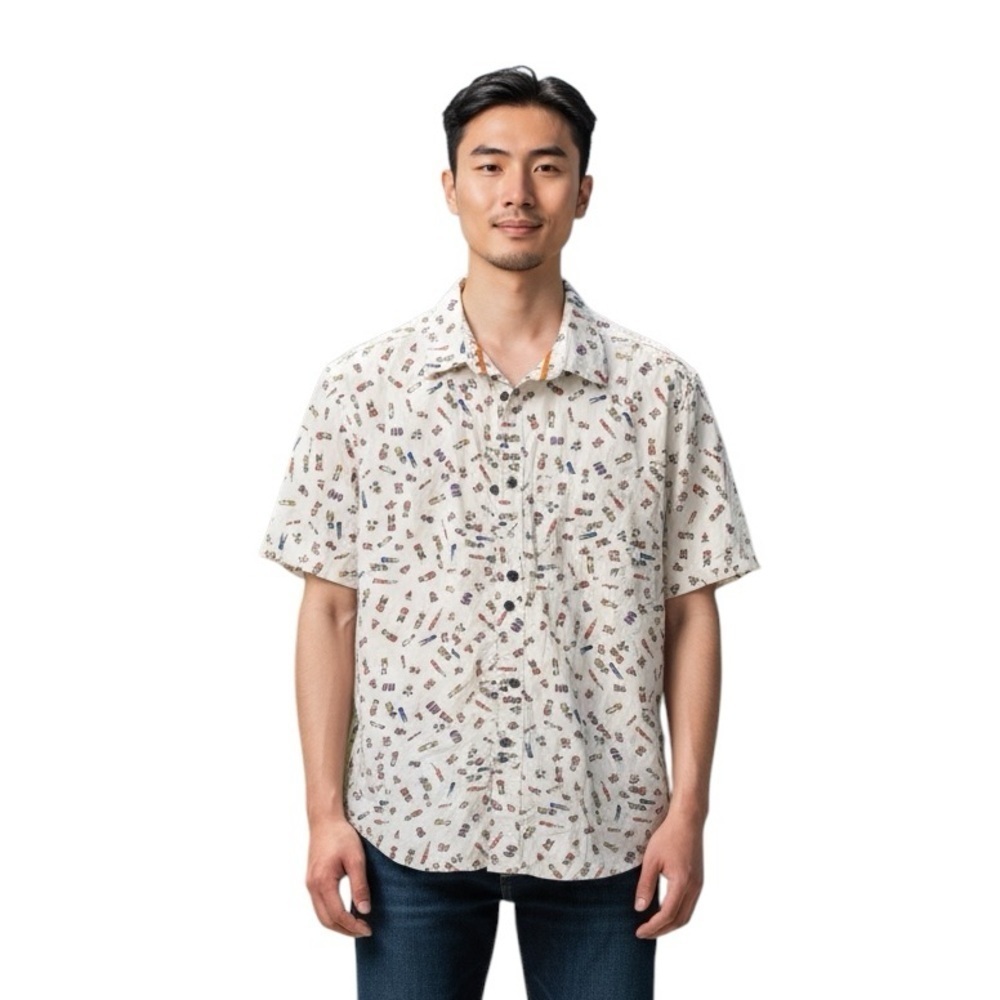 FOREVER 21 SHORT SLEEVE PATTERN BUTTON UO TOP White Casual Button Down Shirt XS